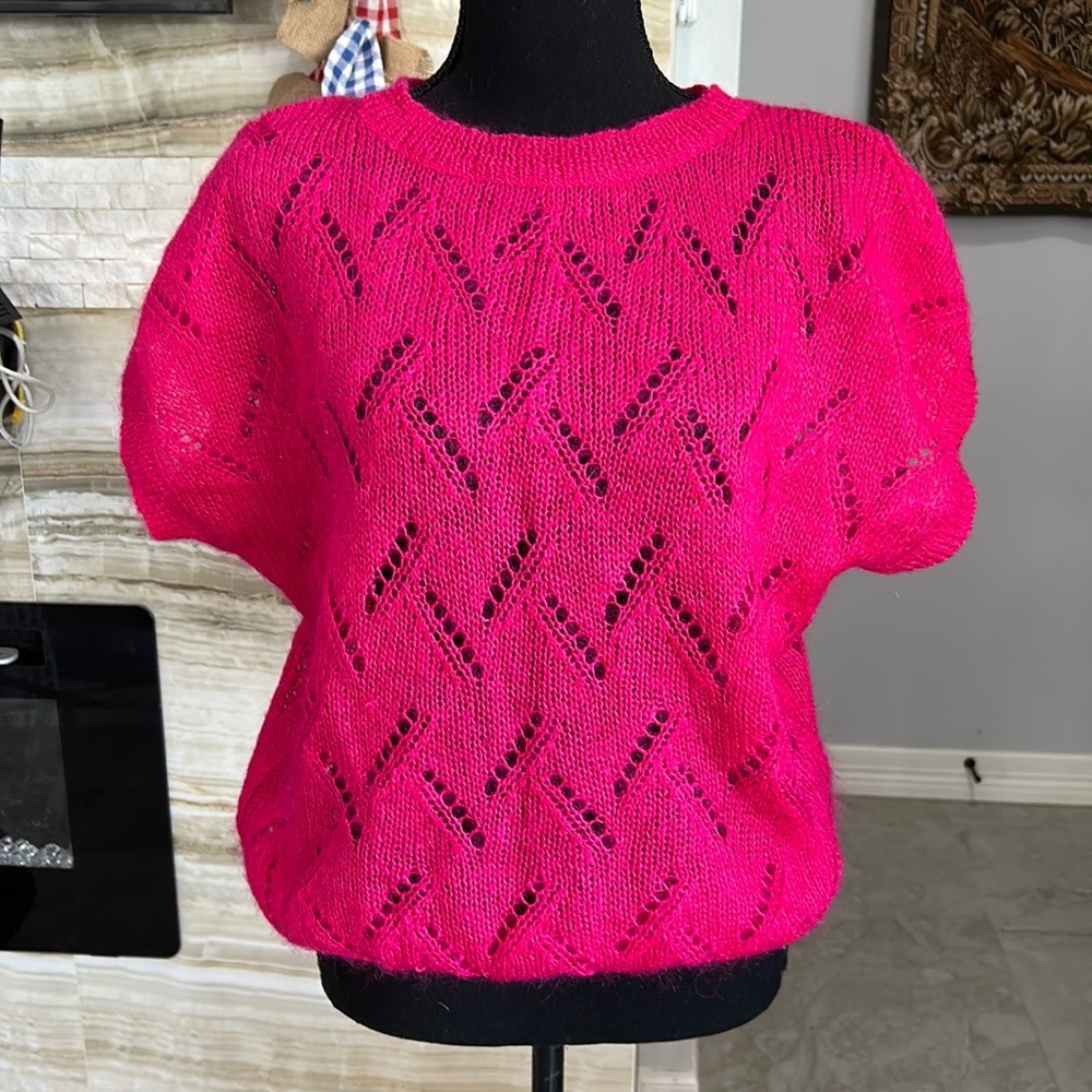 Renee Tener for Jeanne Pierre Vintage 80s Hot Pink Sweater size L (346)